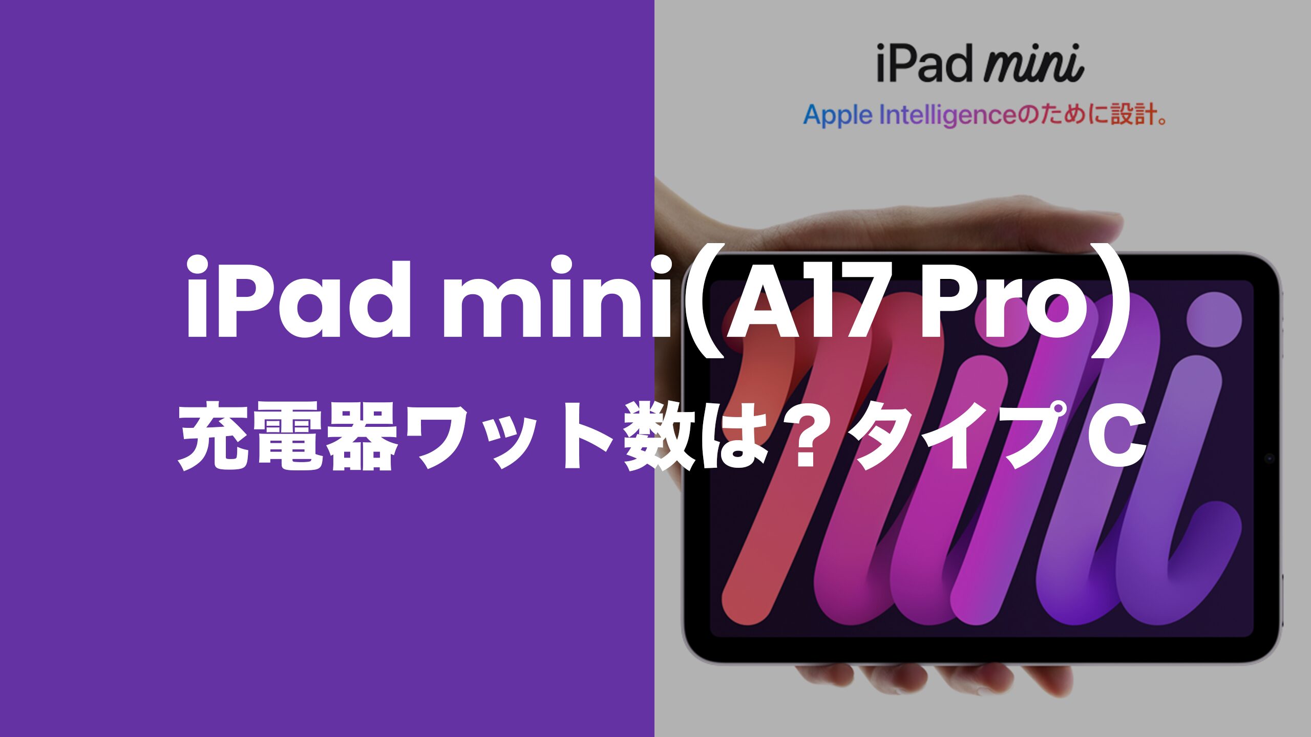 iPad mini(A17 Pro)の充電器はタイプC？ワット数やおすすめ製品